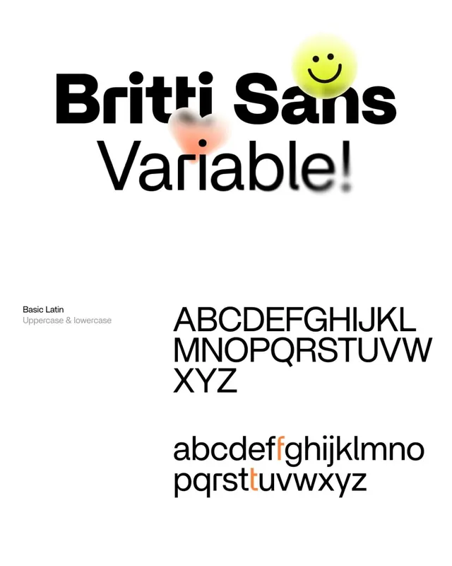 Britti Sans variable typeface specimen, playful, minimal, light