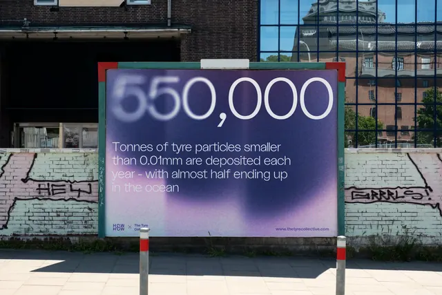 Environmental data billboard with gradient and large statistic, data-dense, gradient-heavy, cool