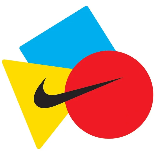 Nike logo abstraction with geometric shapes, geometric, playful, vibrant