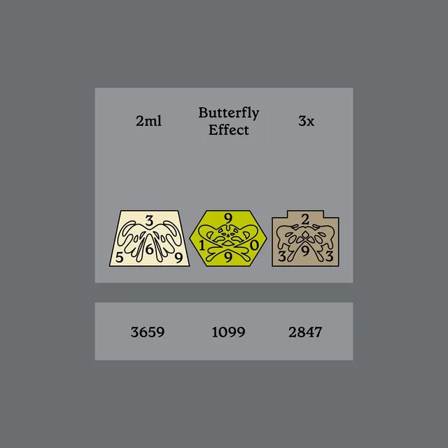 Butterfly effect dosage infographic, minimal, geometric, light