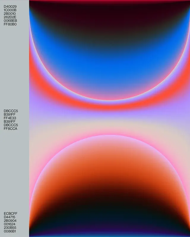 Gradient arc color study with hex sidebar, abstract, gradient-heavy, vibrant