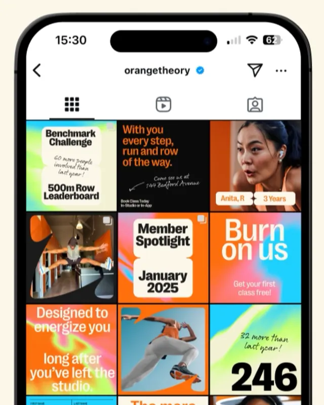 Fitness app UI with bold color blocking, flat, playful, light