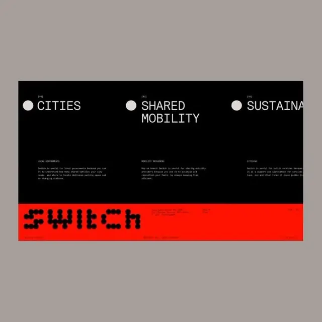 SWITCH mobility policy layout, minimal, corporate-clean, dark