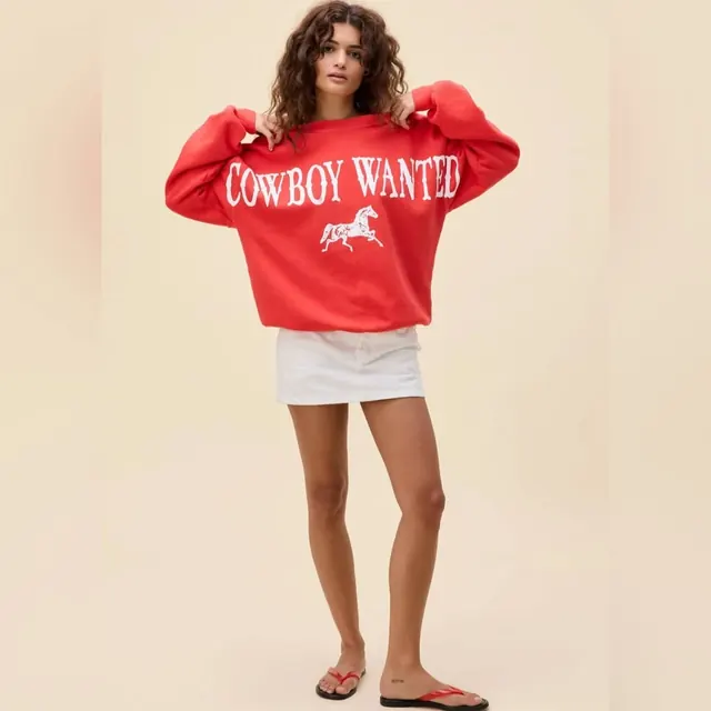 Retro sweatshirt graphic 'Cowboy Wanted' apparel design, retro, illustrated, warm