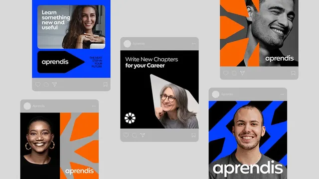 Aprendis education platform mobile card designs, minimal, corporate-clean, dark