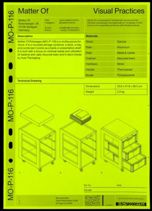 Matter Of modular shelving technical specification sheet, technical, minimal, vibrant