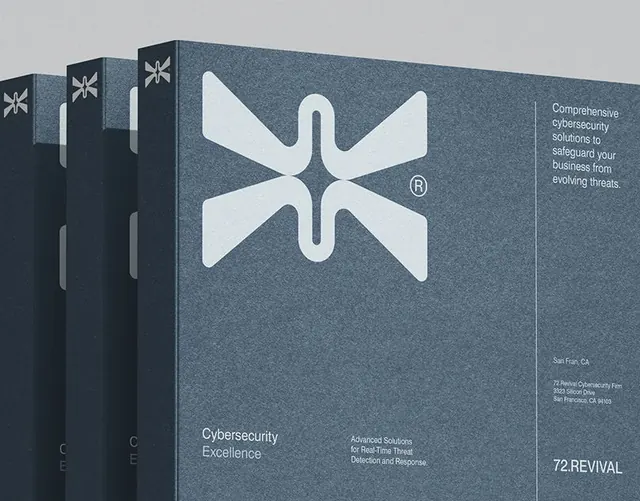 72.REVIVAL cybersecurity brand packaging, minimal, corporate-clean, dark
