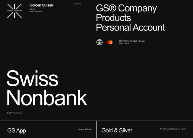 Swiss Nonbank fintech dark UI, corporate-clean, dark-mode, dark
