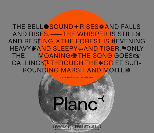 Typographic nature poetry poster with moon imagery, editorial, warm