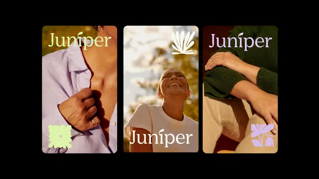 Juniper brand identity with abstract shapes, minimal, photographic, warm