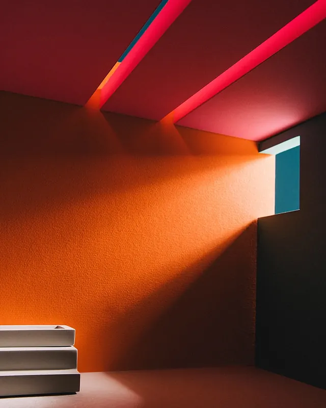 Paper architecture installation in warm tones, 3d-render, geometric, warm