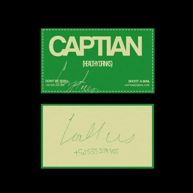 Captian business card with handwritten signature, retro, minimal, dark