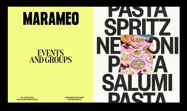 Bold split-panel type poster with food photography cut-through, minimal, editorial, dark