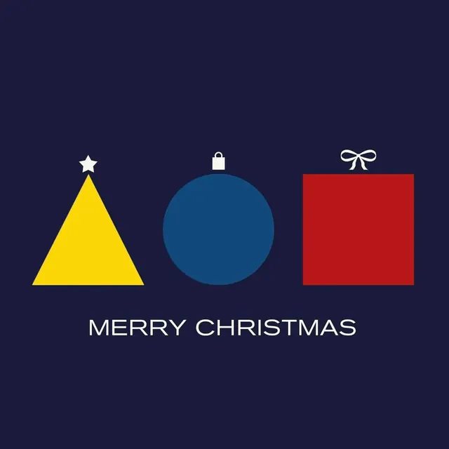 Geometric Christmas greeting with primary shapes, geometric, minimal, vibrant