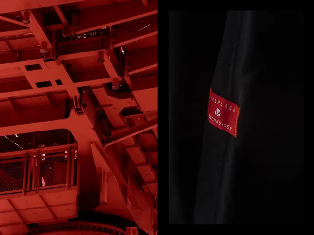 Red Industrial Structure and Branding, brutalist, technical, dark
