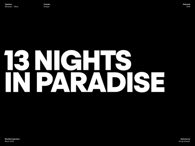 13 Nights in Paradise Typography Layout, minimal, swiss, high-contrast