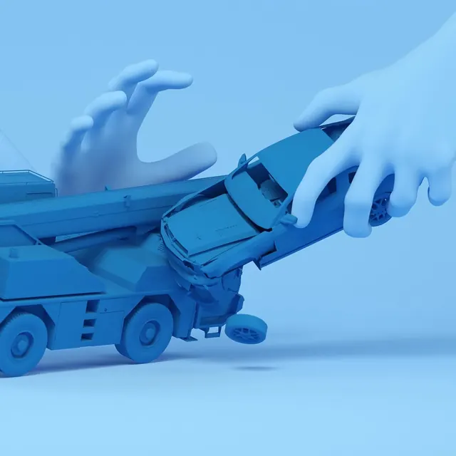 Blue 3D Truck and Hand Illustration, 3d-render, abstract, monochrome