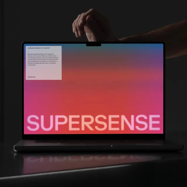 Supersense Laptop Mockup, gradient-heavy, minimal, vibrant