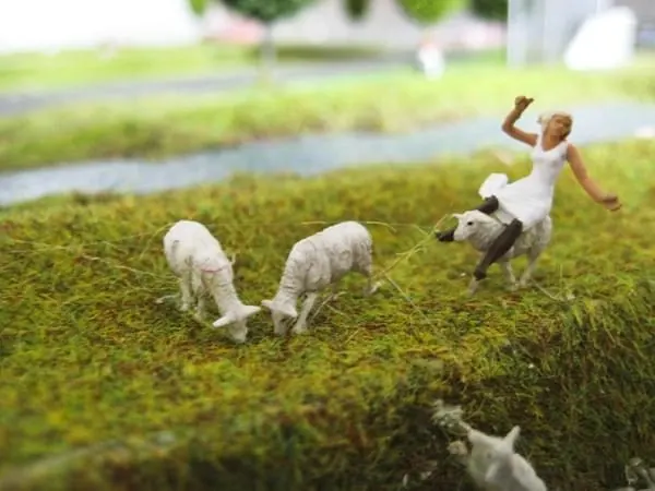 Child Playing in Mossy Landscape, organic, photographic, earthy