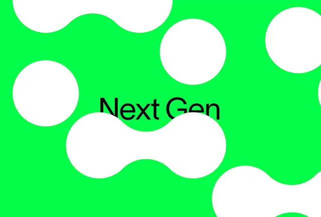 Next Gen neon green blob graphic, minimal, flat, vibrant