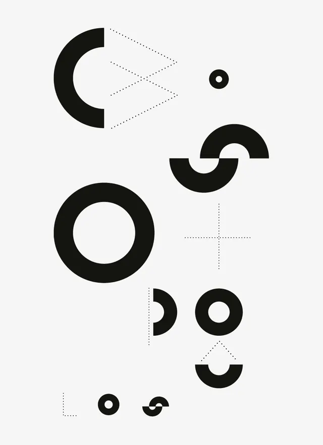 Geometric letterform composition, minimal, swiss, light