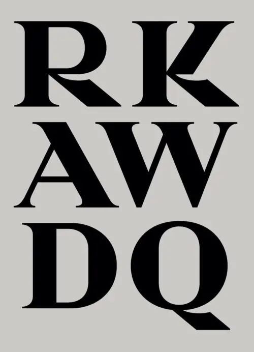 High-contrast serif letter grid, editorial, minimal, light