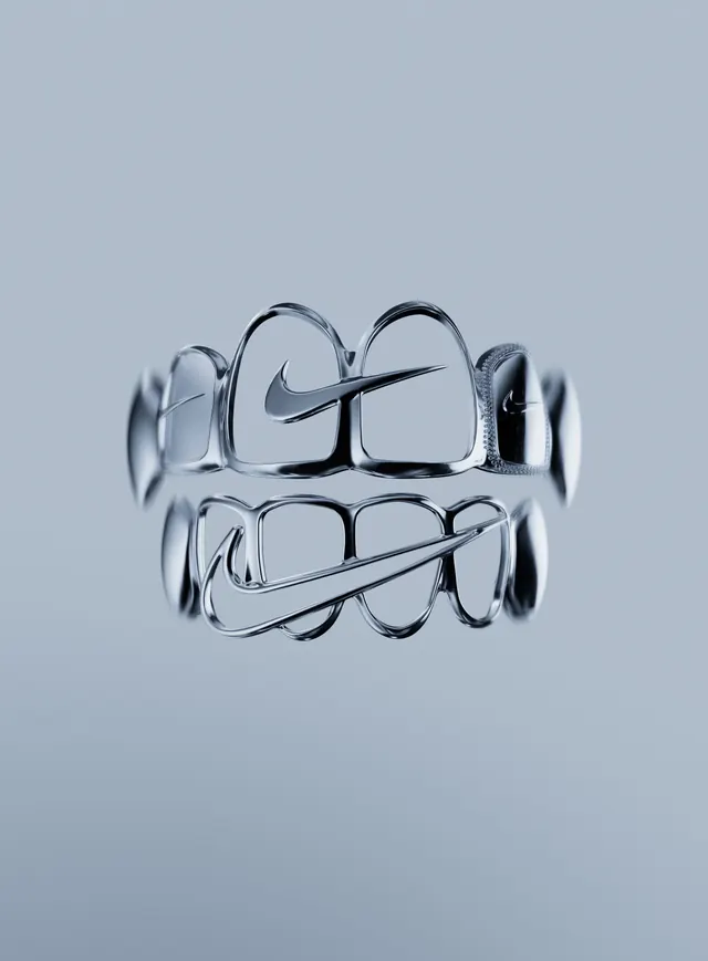 Nike swoosh dental grillz CGI, 3d-render, minimal, light
