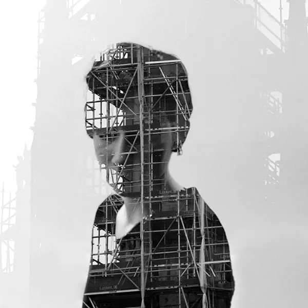 Wireframe Portrait, brutalist, technical, monochrome