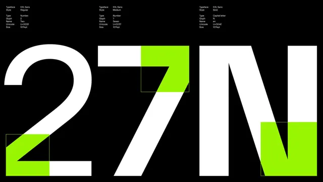 XXL Sans glyph specimen, minimal, technical, dark
