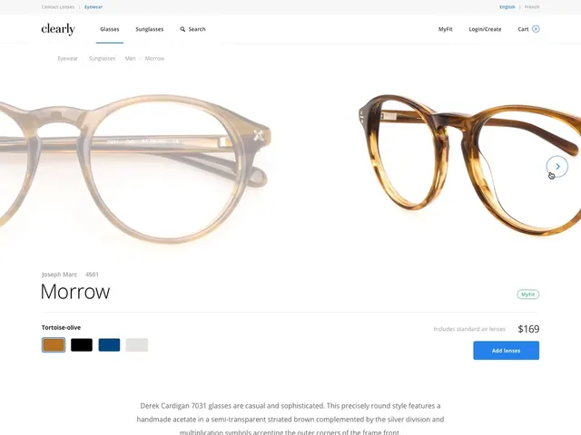 Glasses Product Page UI, minimal, corporate-clean, light
