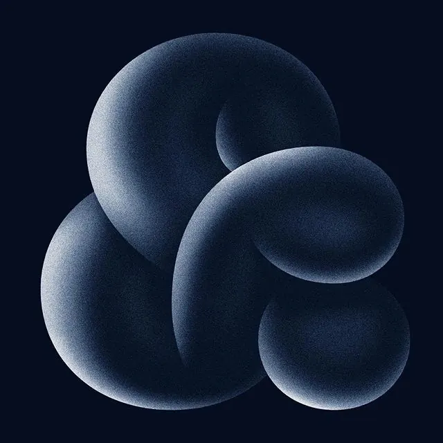 Blue grainy ampersand 3D form, abstract, 3d-render, dark