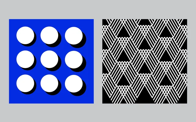 Blue circle grid and line pattern diptych, geometric, minimal, vibrant