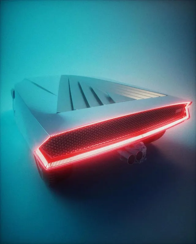 Wedge concept car with red light bar, retro, 3d-render, cool
