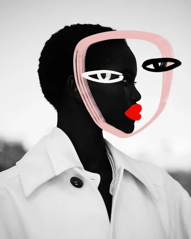 Stylized Portrait Illustration, minimal, flat, high-contrast