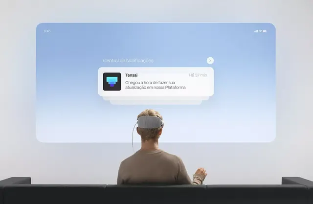 Notification center UI mockup with VR headset, minimal, technical, cool