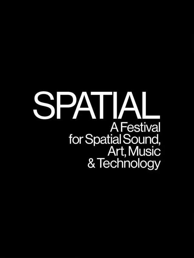 SPATIAL festival poster with centered type hierarchy, minimal, swiss, dark