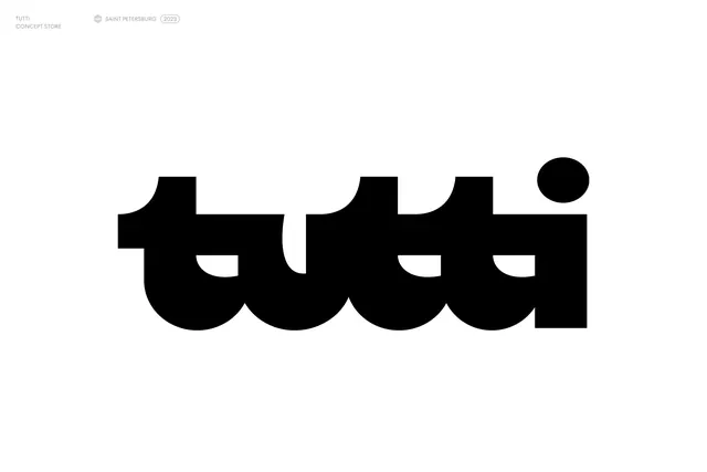 TUTTI geometric wordmark logo with window cutouts, minimal, geometric, monochrome