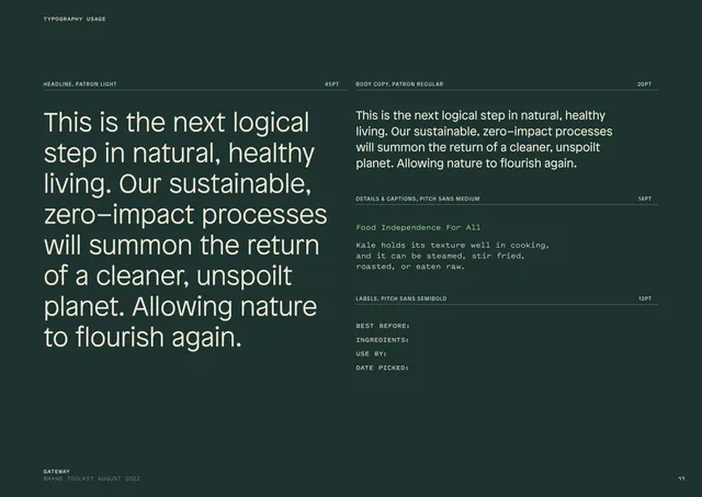 Editorial sustainability messaging layout, editorial, minimal, dark