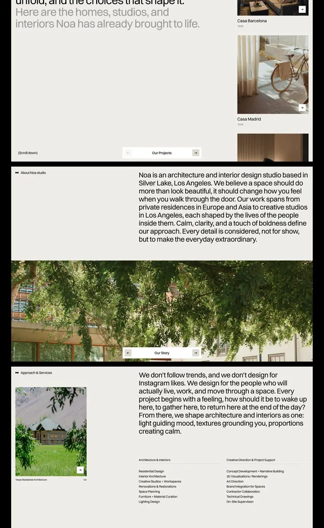 Editorial portfolio layout with nature narrative, editorial, photographic, muted