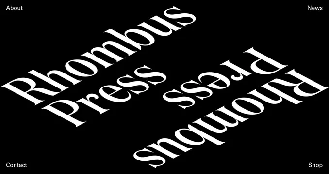 Rhombus Press Wordmark, minimal, brutalist, high-contrast