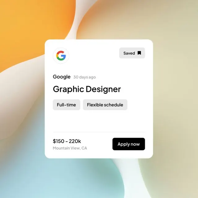 Google job posting card with abstract gradient background, minimal, abstract, light