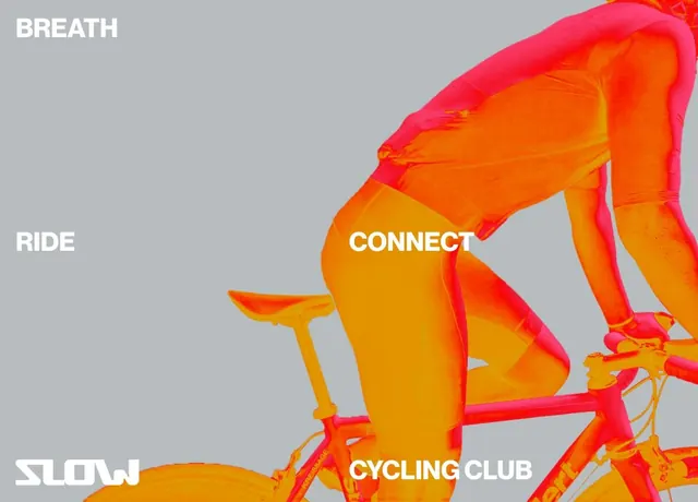 Slow Cycling Club energetic brand poster, minimal, gradient-heavy, warm