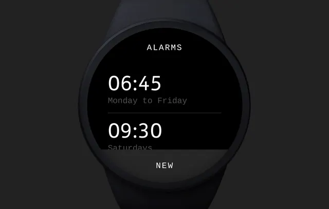 Smartwatch Alarm Interface, minimal, dark-mode, dark