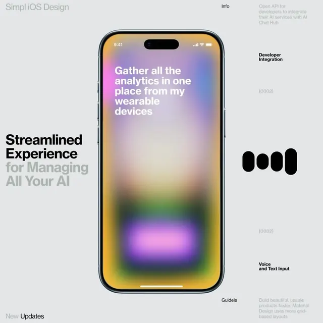 iOS app interface with multi-color gradient background, gradient-heavy, minimal, warm