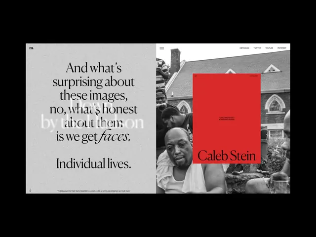 Serif quote over monochrome portrait grid, editorial, monochrome, monochrome