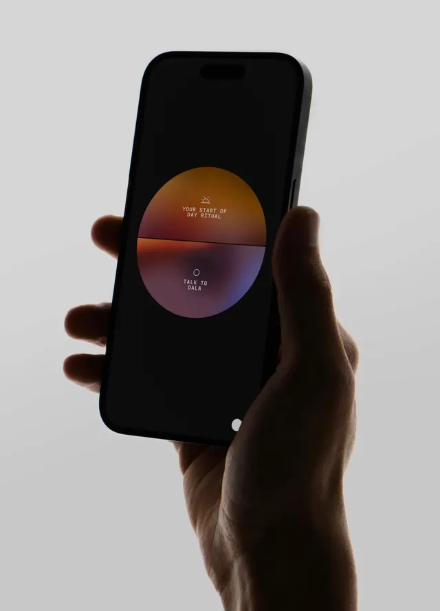 Smartphone UI Mockup with Gradient Circle, minimal, dark-mode, dark