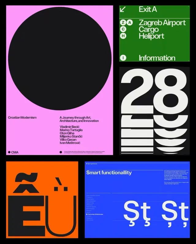 Croatian Modernism exhibition poster grid, geometric, abstract, dark