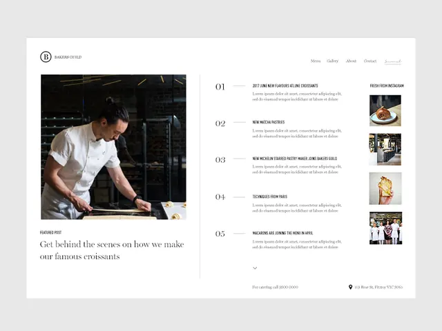Editorial pastry brand layout with numbered process steps, editorial, light-mode, light