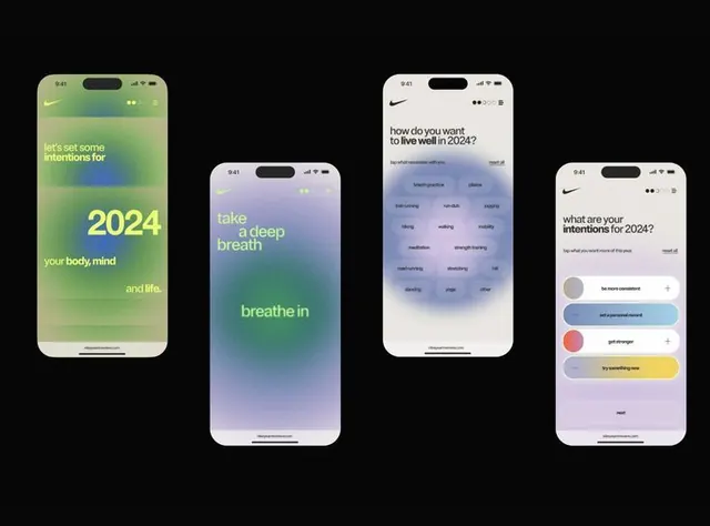 Wellness app UI with gradient color treatments and intention setting, gradient-heavy, playful, gradient