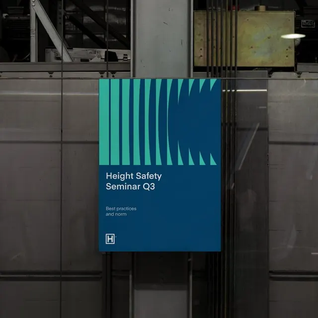 Safety training poster with gradient geometric graphic, minimal, corporate-clean, cool
